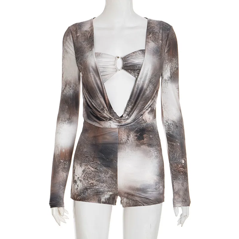Sexy Printing Rompers Shorts for Women in Stretchy Elastane Fabric Featuring 2 In 1 Craftsmanship