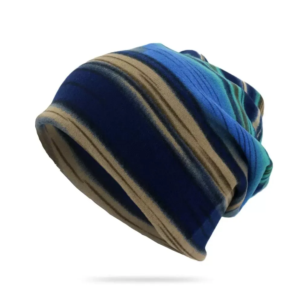 Unisex Stripe Brimless Beanie Hat for Commute with Warm Polyester Material