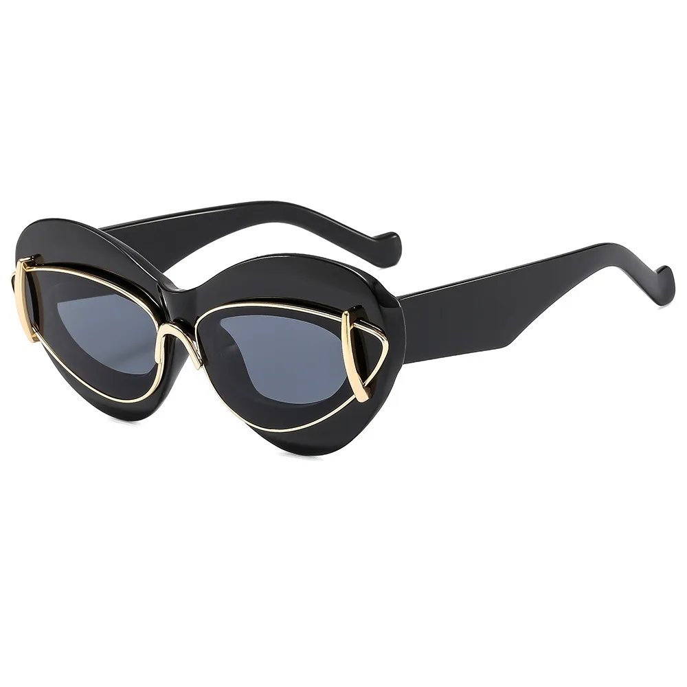 Women’s Cat Eye Full Frame Sunglasses with PC Lens Material in Dyed Black, Perfect for Summer