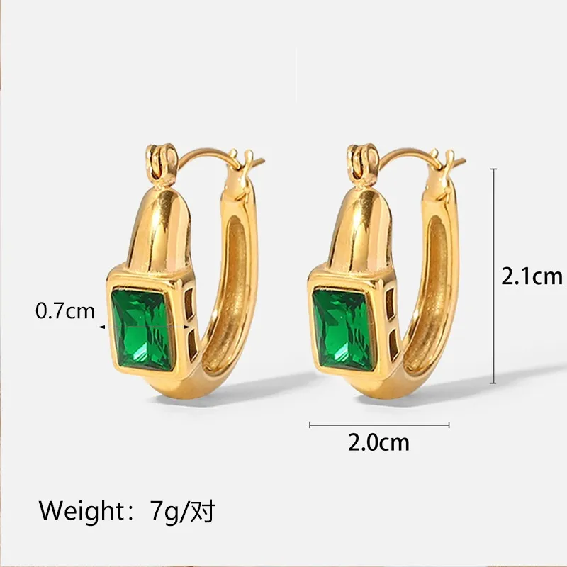 Geometric Earrings Crafted from 316 Stainless Steel with 18K Real Gold Plating and Glass Inlay, Unisex Design