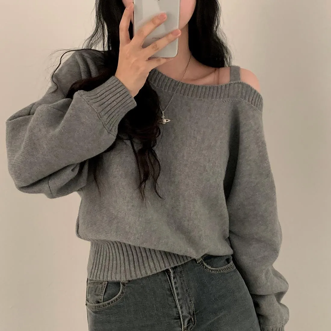 Vintage Style Solid Color Long Sleeve Pullover Knitted Polyester Women's Sweater