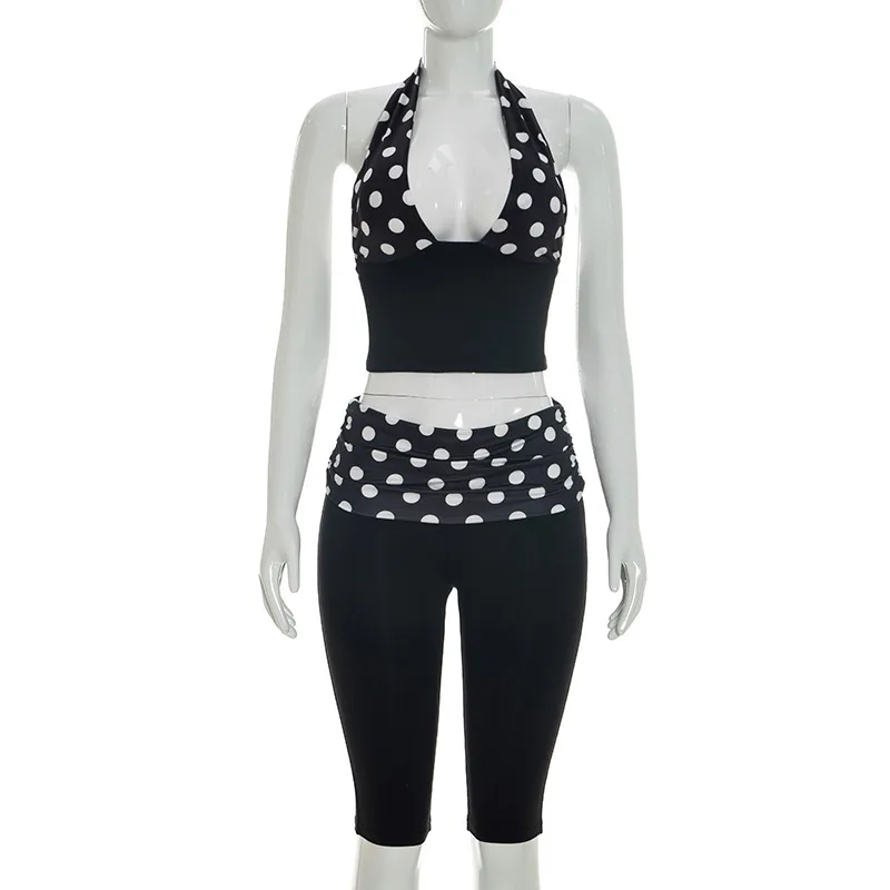 Sexy Pant Co-ord Set in Polyester Featuring Printing with Halter Neck Design, 2 Pieces Set