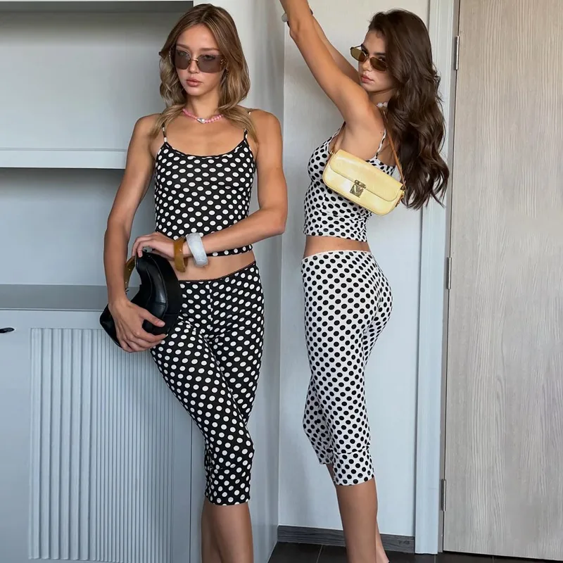 Casual Polka Dots Pant Co-ord Set with Printing, Sleeveless Design, Daily Wear in Elastane Fabric, 2 Pieces Set
