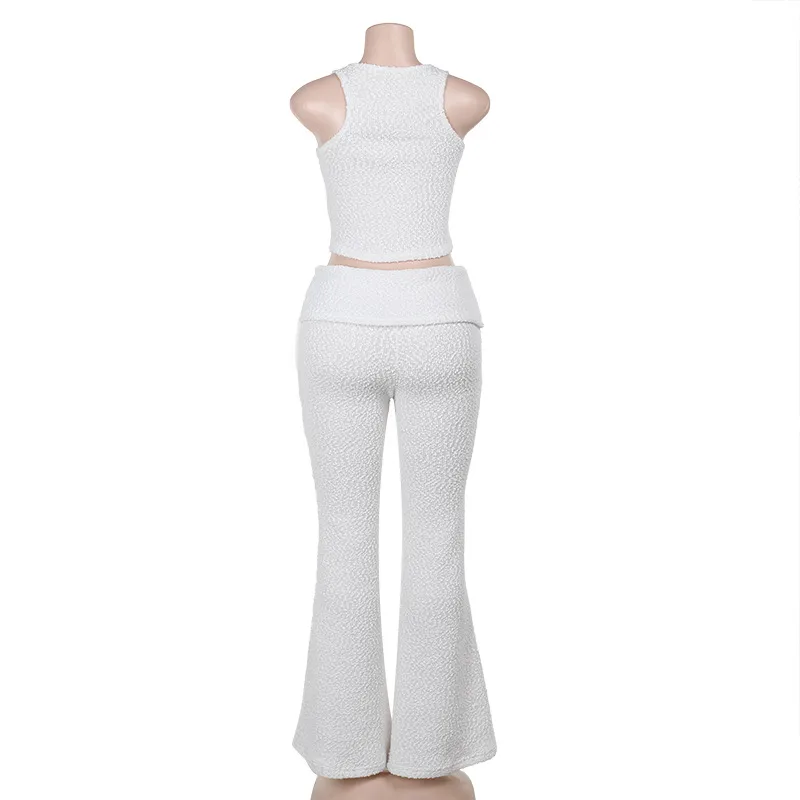 Women’s Solid Color Pant Co-ord Set in Elastane with U Neck, Perfect for Holiday Vacation, 2 Pieces Set