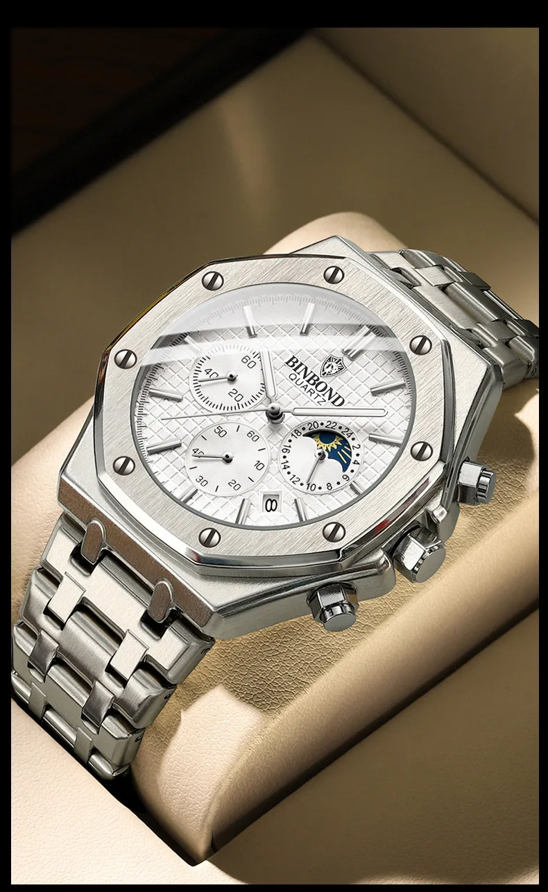 Quartz Watch with Tempered Glass Mirror, Alloy Strap, and Single Folding Buckle Featuring Pointer Display and Round Dial in Steel Color