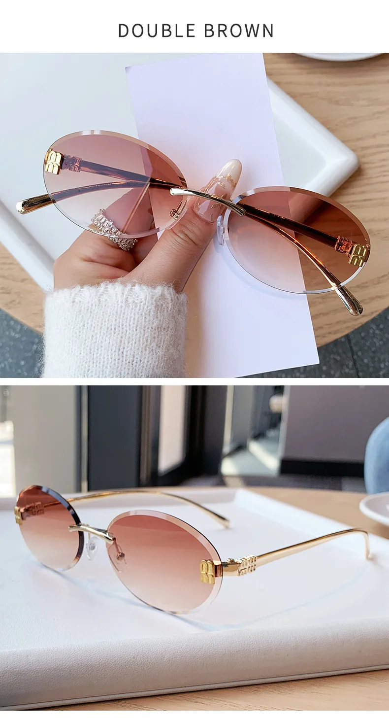 Unisex Oval Frame Frameless Sunglasses with PC Lens Material for Casual All Seasons Wear