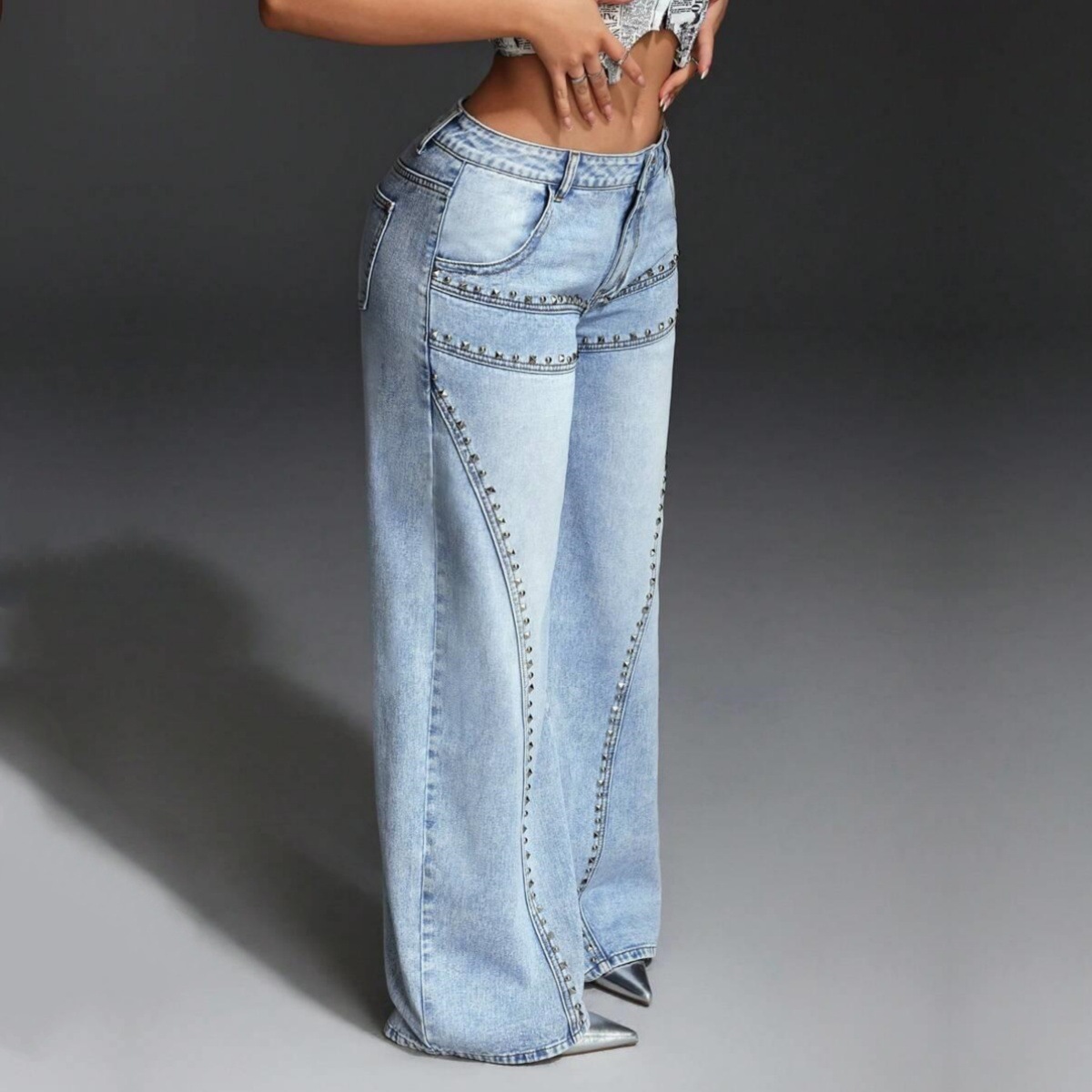 Retro Full Length Jeans for Women in Loose Fit with High Waist, Made of Denim Cotton, Inelastic