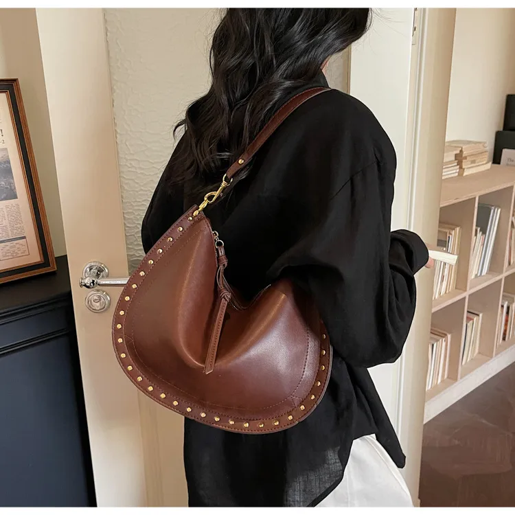 Women’s Square Splicing Shoulder Bag in PU Leather with Sewing Thread Detail and Single Shoulder Strap