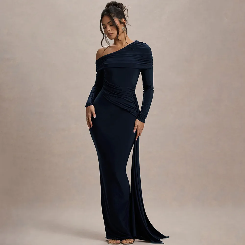 Elegant Solid Color Sheath Dress with Long Sleeves for Banquet