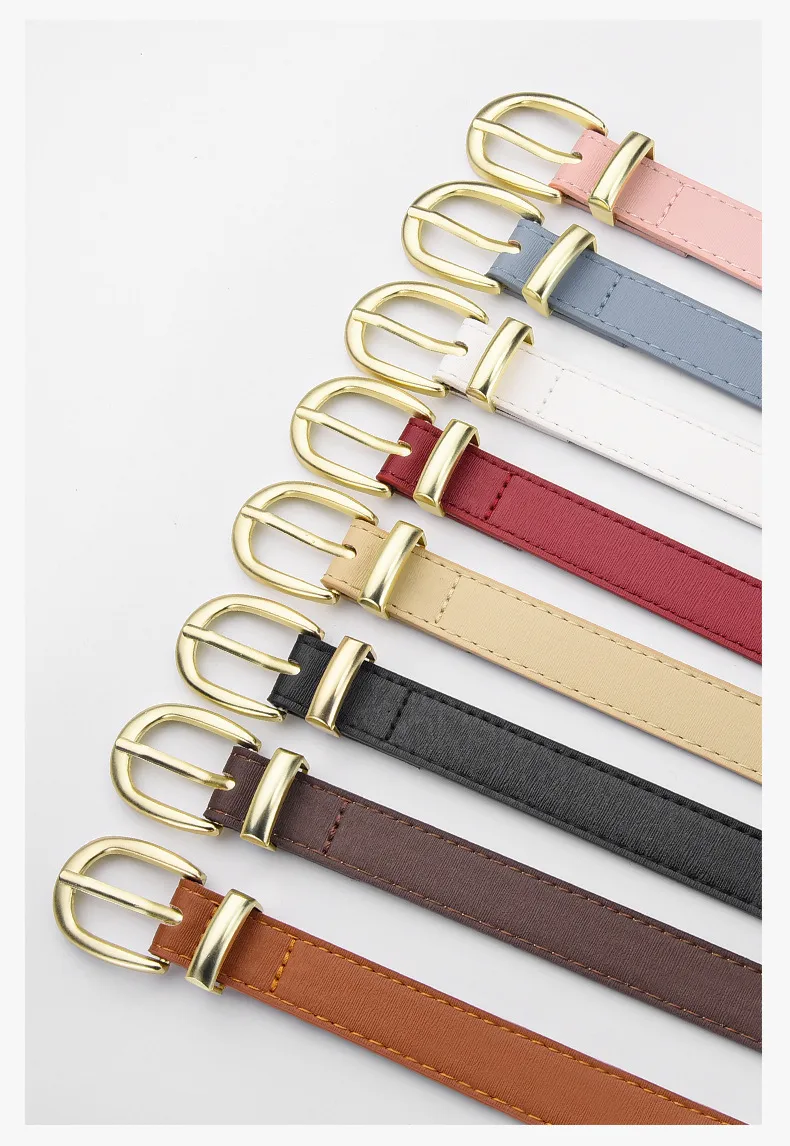 Women's Simple Modern PU Leather Belt with Alloy Buckle in Black Beige Pink Gold Coffee