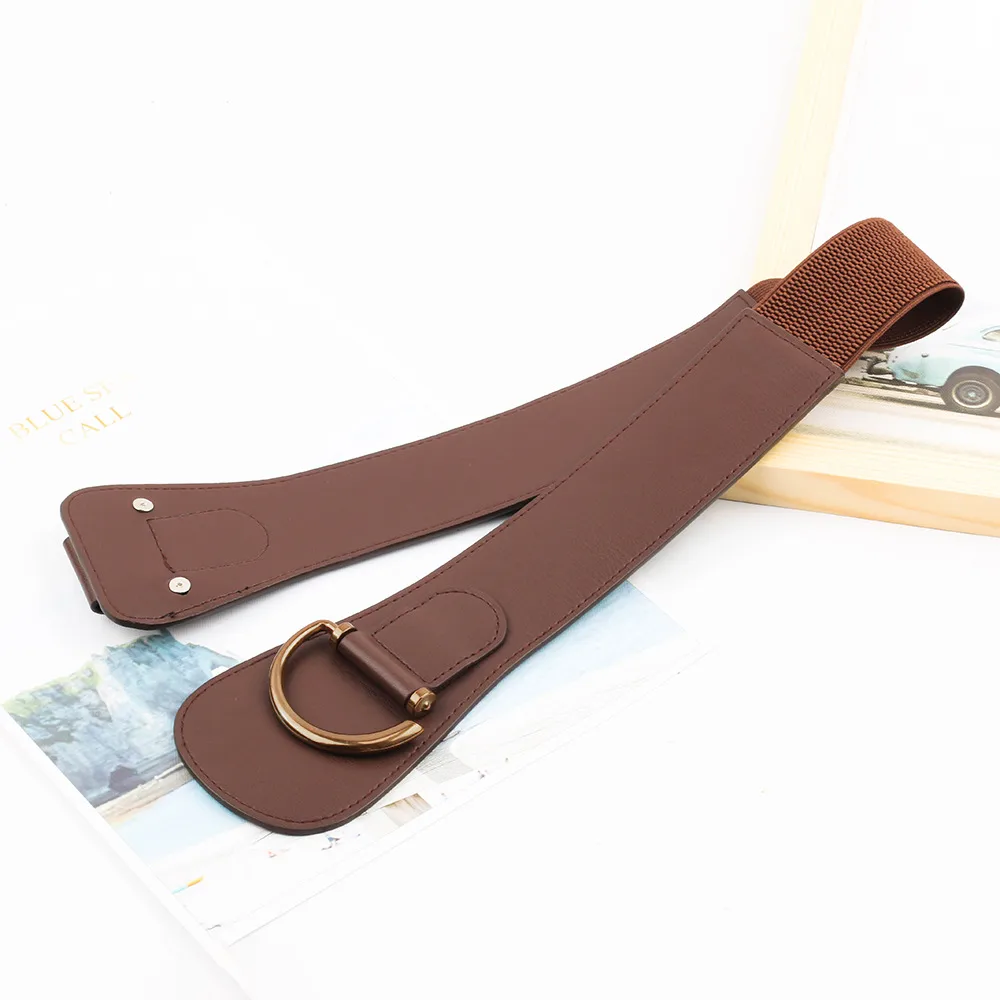 Wide Elastic Waist Belt with D-Ring Buckle for Women