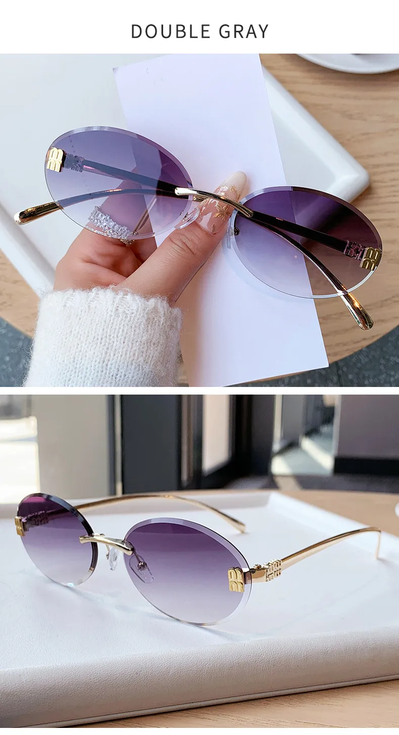 Unisex Oval Frame Frameless Sunglasses with PC Lens Material for Casual All Seasons Wear