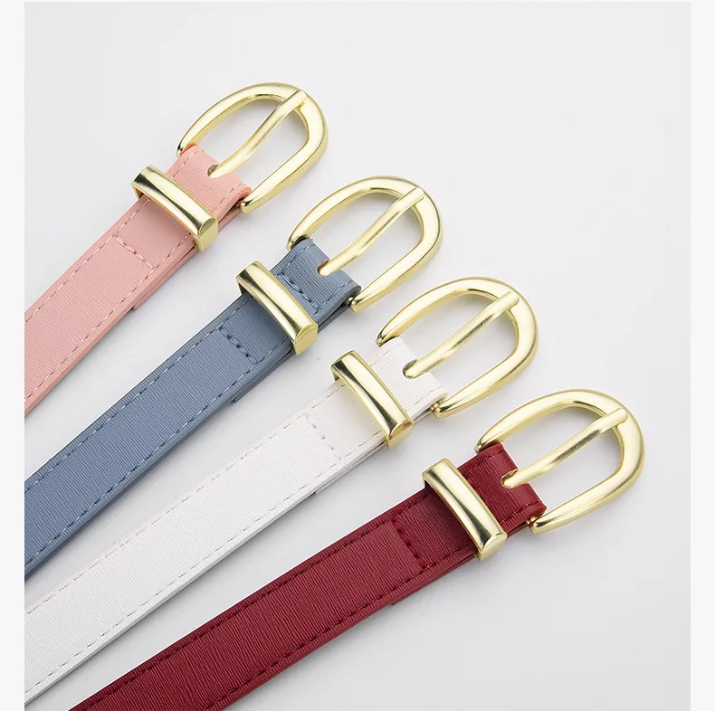 Women's Simple Modern PU Leather Belt with Alloy Buckle in Black Beige Pink Gold Coffee