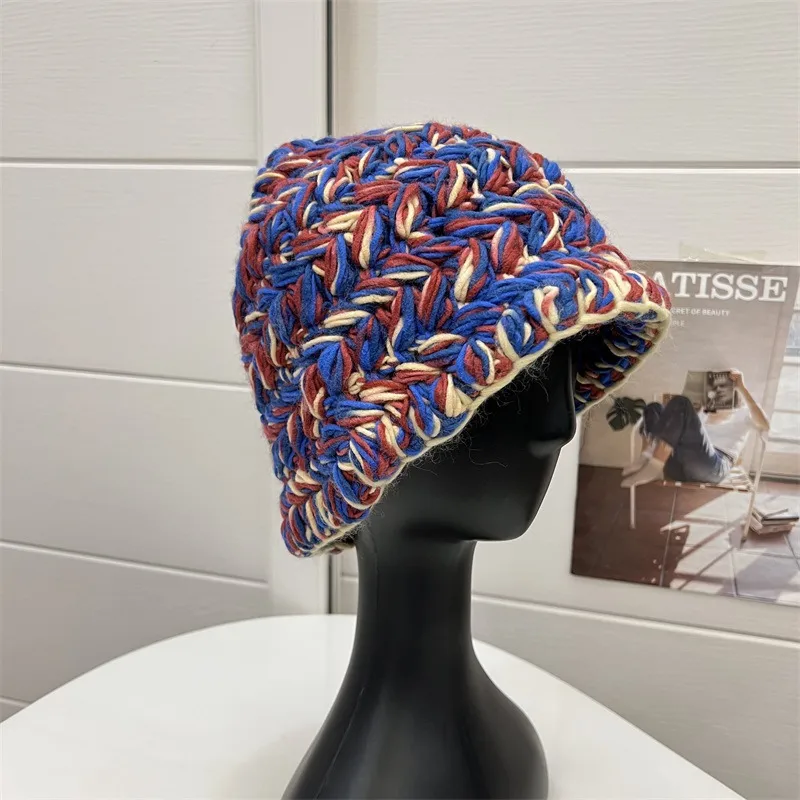 Korean Style Women's Winter Wool Bucket Hat with Ear Wrap Brim
