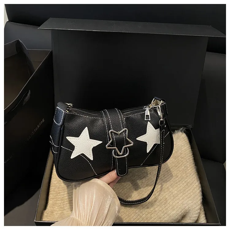 Square PU Underarm Bag for Women with Sewing Thread Detail and Single Shoulder Strap