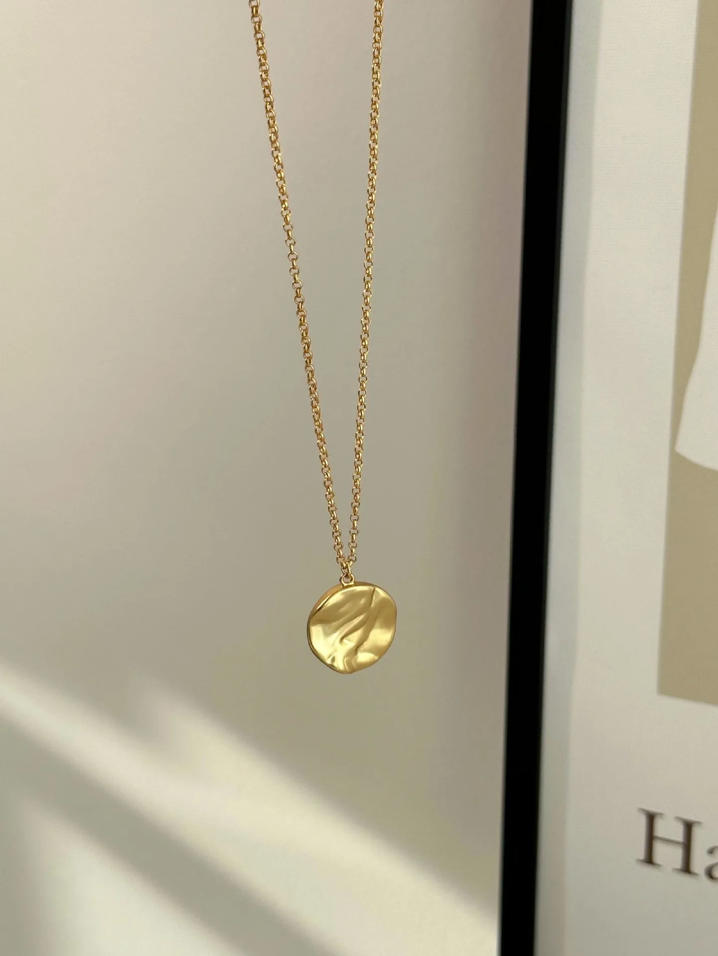 Gold Geometric Circle Necklace for Women Simple Style Copper Pendant Sweater Chain
