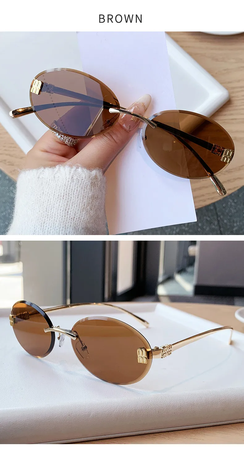 Unisex Oval Frame Frameless Sunglasses with PC Lens Material for Casual All Seasons Wear