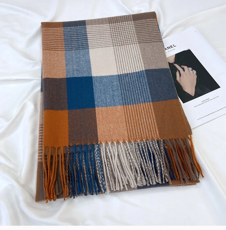 Women's Casual Simple Style Streetwear Lattice Imitation cashmere Tassel Scarf