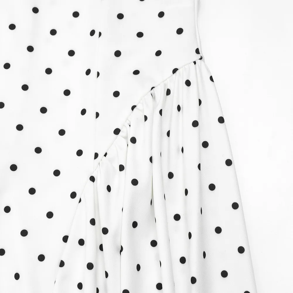 Classic Style Polka Dot Dress in Elastane Fabric Featuring Draped Design Maxi Long Dress