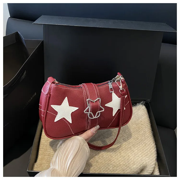 Square PU Underarm Bag for Women with Sewing Thread Detail and Single Shoulder Strap