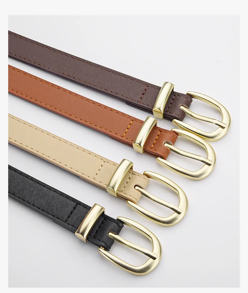 Women's Simple Modern PU Leather Belt with Alloy Buckle in Black Beige Pink Gold Coffee