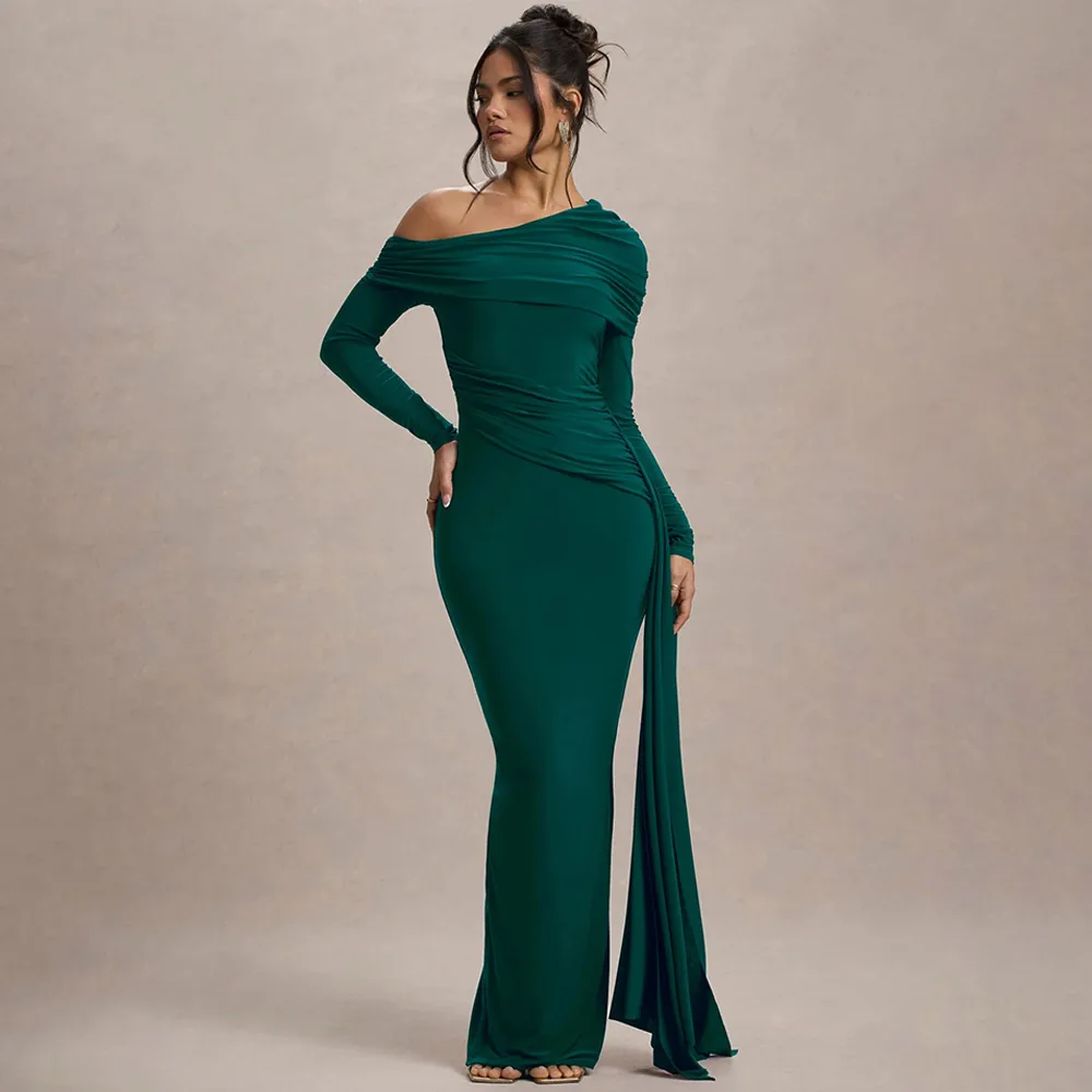 Elegant Solid Color Sheath Dress with Long Sleeves for Banquet