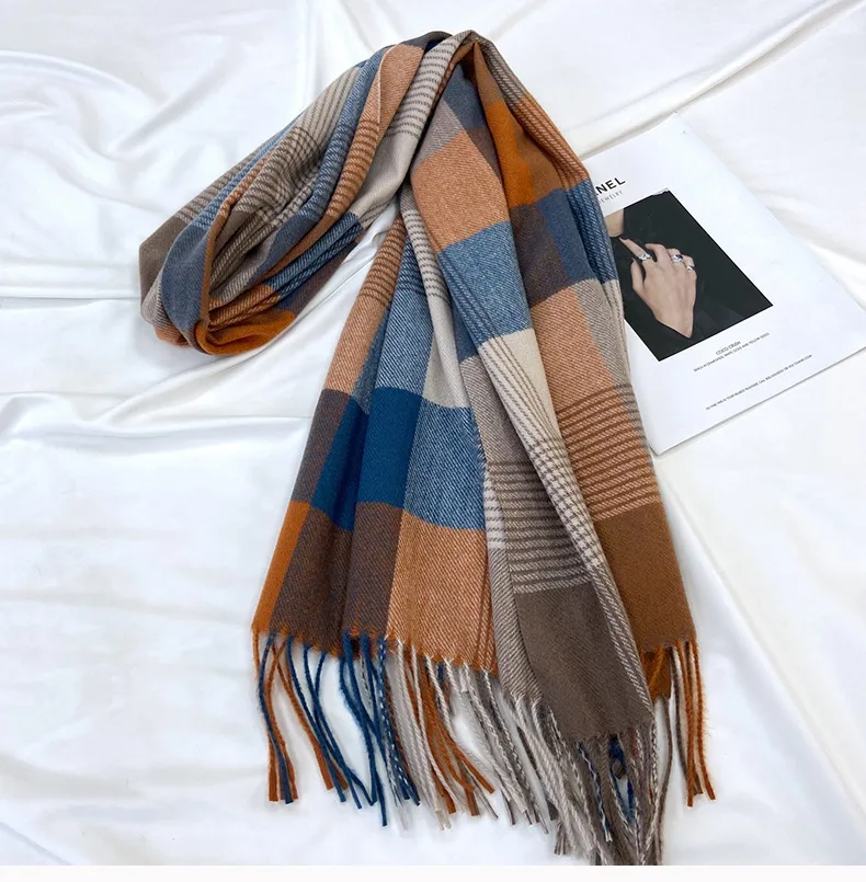 Women's Casual Simple Style Streetwear Lattice Imitation cashmere Tassel Scarf