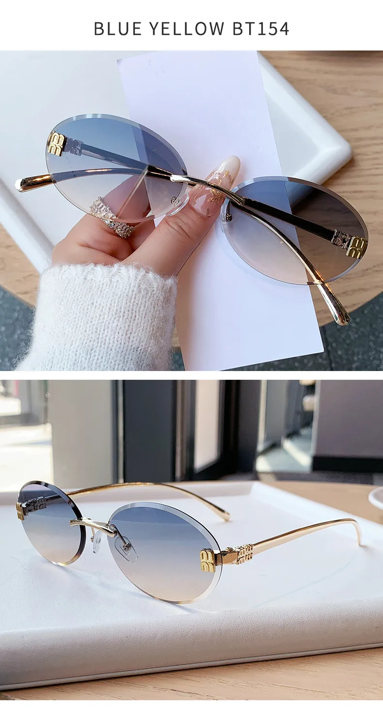 Unisex Oval Frame Frameless Sunglasses with PC Lens Material for Casual All Seasons Wear