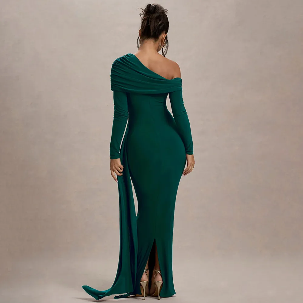 Elegant Solid Color Sheath Dress with Long Sleeves for Banquet