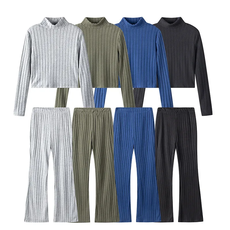 Women’s Stripe Pant Co-ord Set in Polyester with Turtleneck, Streetwear Style for Daily Wear, 2 Pieces Set
