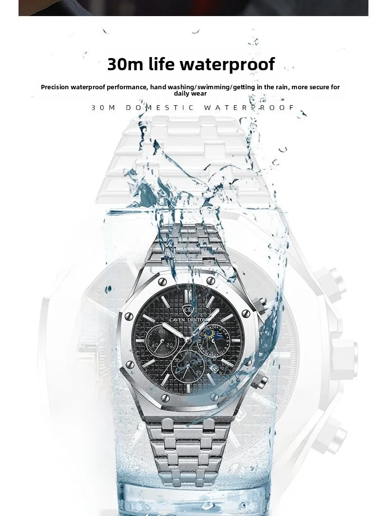 Quartz Watch with Tempered Glass Mirror, Alloy Strap, and Single Folding Buckle Featuring Pointer Display and Round Dial in Steel Color