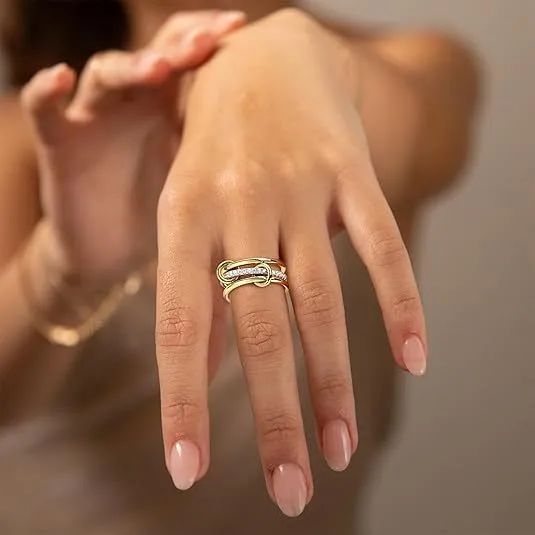 Elegant Geometric Zircon Inlay Stainless Steel Ring for Women