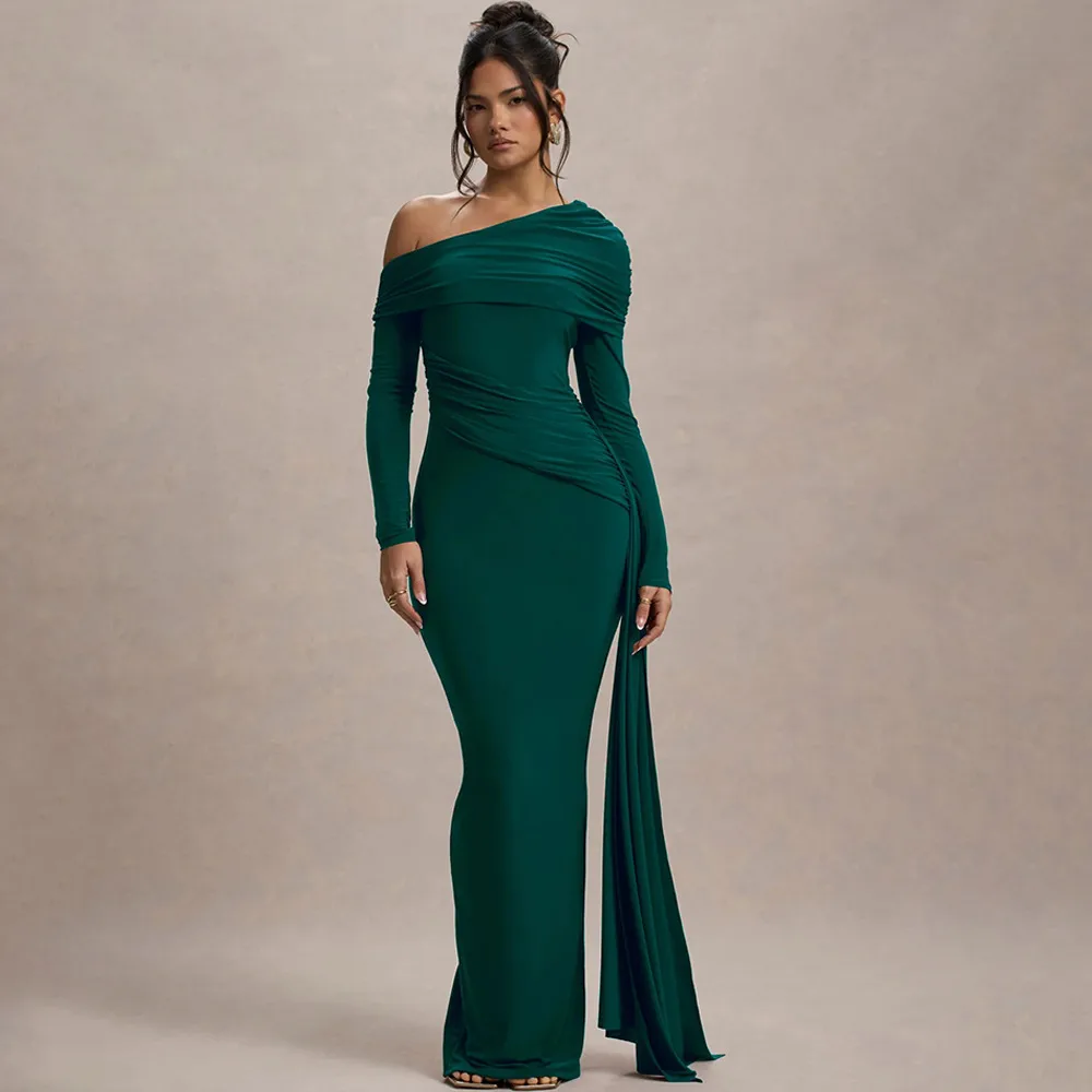 Elegant Solid Color Sheath Dress with Long Sleeves for Banquet