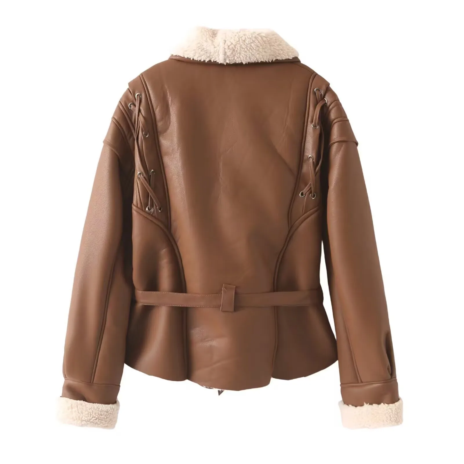 Women's Casual Solid Camel Polyester Long Sleeve Coat with Lapel Collar