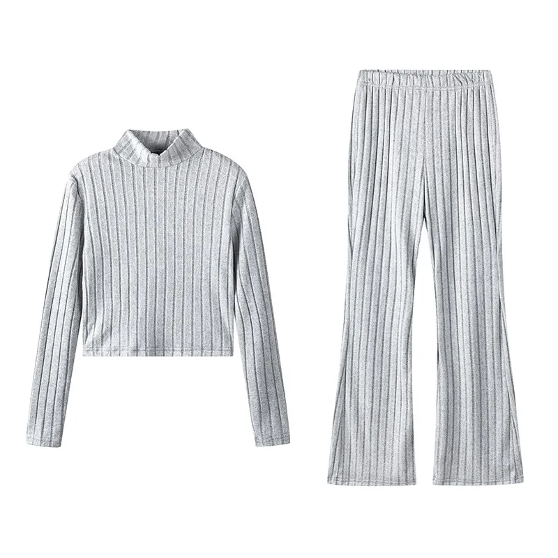 Women’s Stripe Pant Co-ord Set in Polyester with Turtleneck, Streetwear Style for Daily Wear, 2 Pieces Set