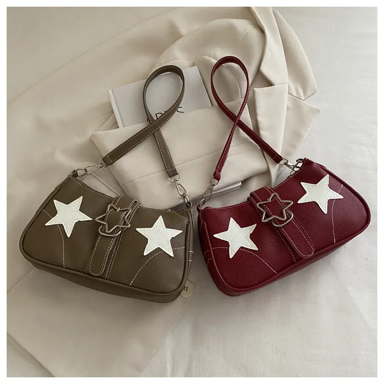 Square PU Underarm Bag for Women with Sewing Thread Detail and Single Shoulder Strap