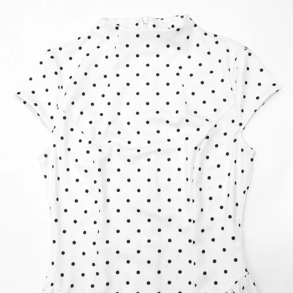 Classic Style Polka Dot Dress in Elastane Fabric Featuring Draped Design Maxi Long Dress