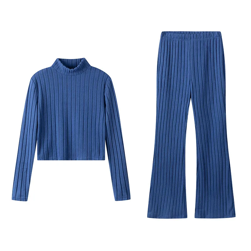 Women’s Stripe Pant Co-ord Set in Polyester with Turtleneck, Streetwear Style for Daily Wear, 2 Pieces Set