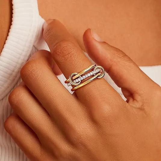 Elegant Geometric Zircon Inlay Stainless Steel Ring for Women