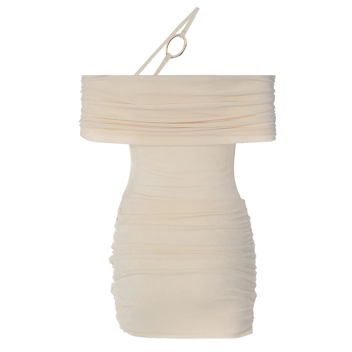 Elegant Solid Color Off Shoulder Sleeveless Bodycon Dress in Elastane Fabric Above Knee Length