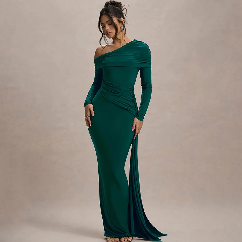 Elegant Solid Color Sheath Dress with Long Sleeves for Banquet