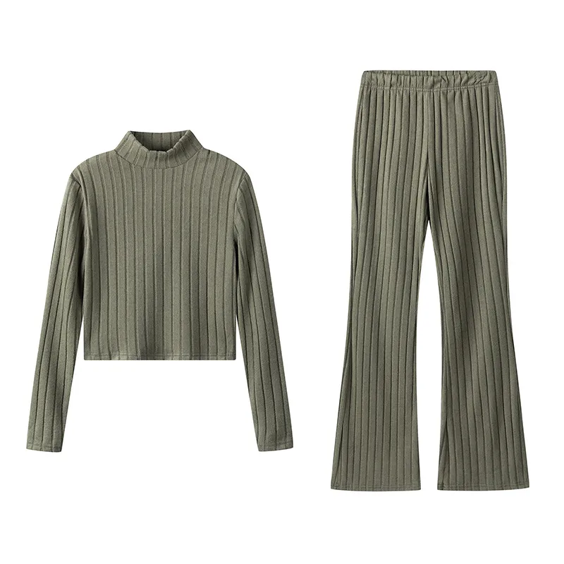 Women’s Stripe Pant Co-ord Set in Polyester with Turtleneck, Streetwear Style for Daily Wear, 2 Pieces Set