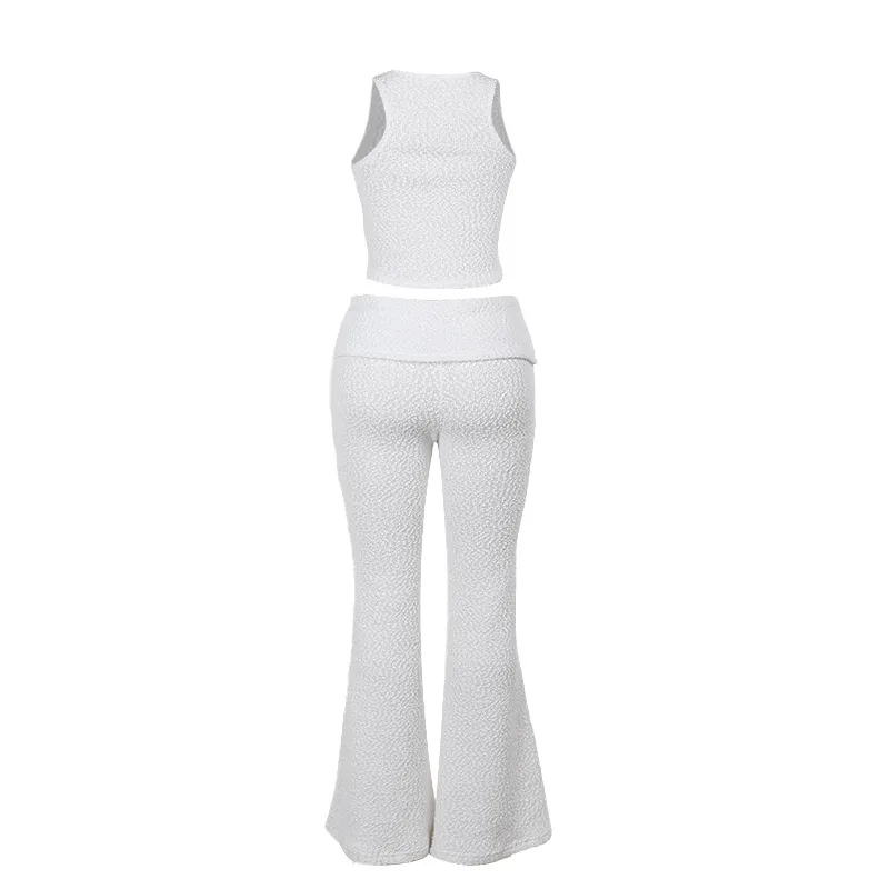 Women’s Solid Color Pant Co-ord Set in Elastane with U Neck, Perfect for Holiday Vacation, 2 Pieces Set