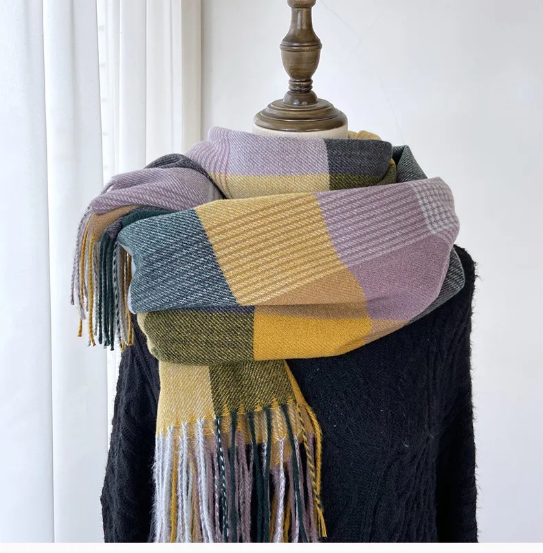 Women's Casual Simple Style Streetwear Lattice Imitation cashmere Tassel Scarf