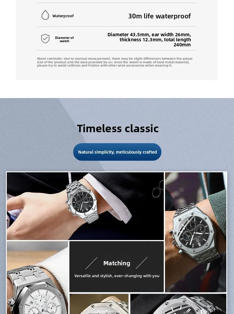 Quartz Watch with Tempered Glass Mirror, Alloy Strap, and Single Folding Buckle Featuring Pointer Display and Round Dial in Steel Color