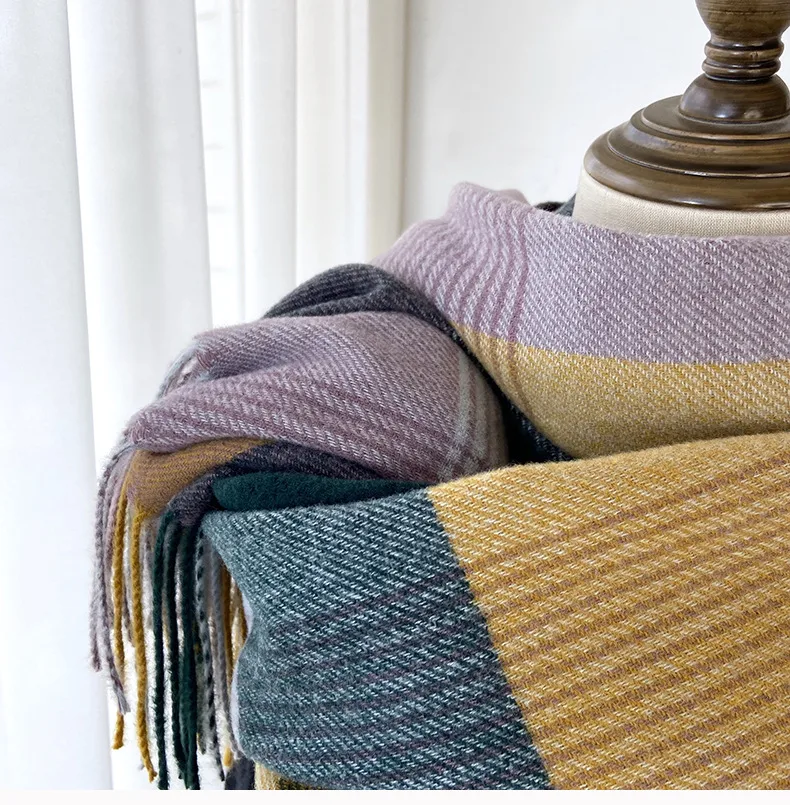 Women's Casual Simple Style Streetwear Lattice Imitation cashmere Tassel Scarf