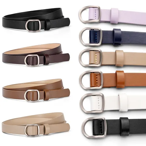 Women's Simple Modern PU Leather Belt with Alloy Buckle in Black Beige Pink Gold Coffee
