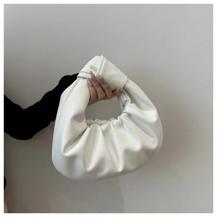 Medium Round PU Handbag with Zipper and Ruched Design for Women