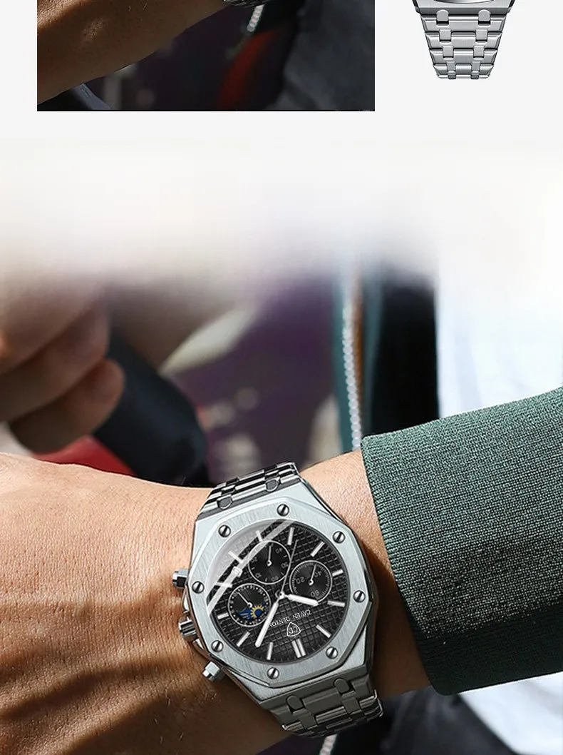 Quartz Watch with Tempered Glass Mirror, Alloy Strap, and Single Folding Buckle Featuring Pointer Display and Round Dial in Steel Color