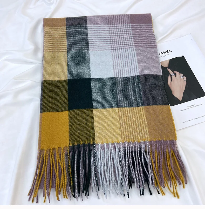 Women's Casual Simple Style Streetwear Lattice Imitation cashmere Tassel Scarf